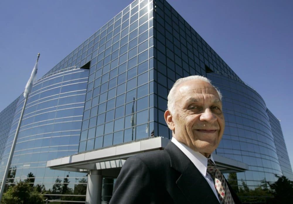 Amar Bose, the founder of Bose Corp. who died in 2013, in front of the company's Framingham HQ in 2007. (Steven Senne/AP)