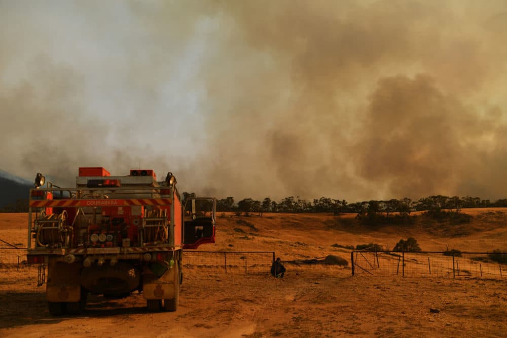 A Rural Fire Service firefighter views a flank of a fire on January 11, 2020 in Tumburumba, Australia. (Sam Mooy/Getty Images)