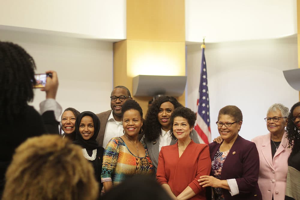 Members of the Congressional Black Caucus with Boston lawmakers on Saturday, Jan. 12, 2020. (Quincy Walters/WBUR)