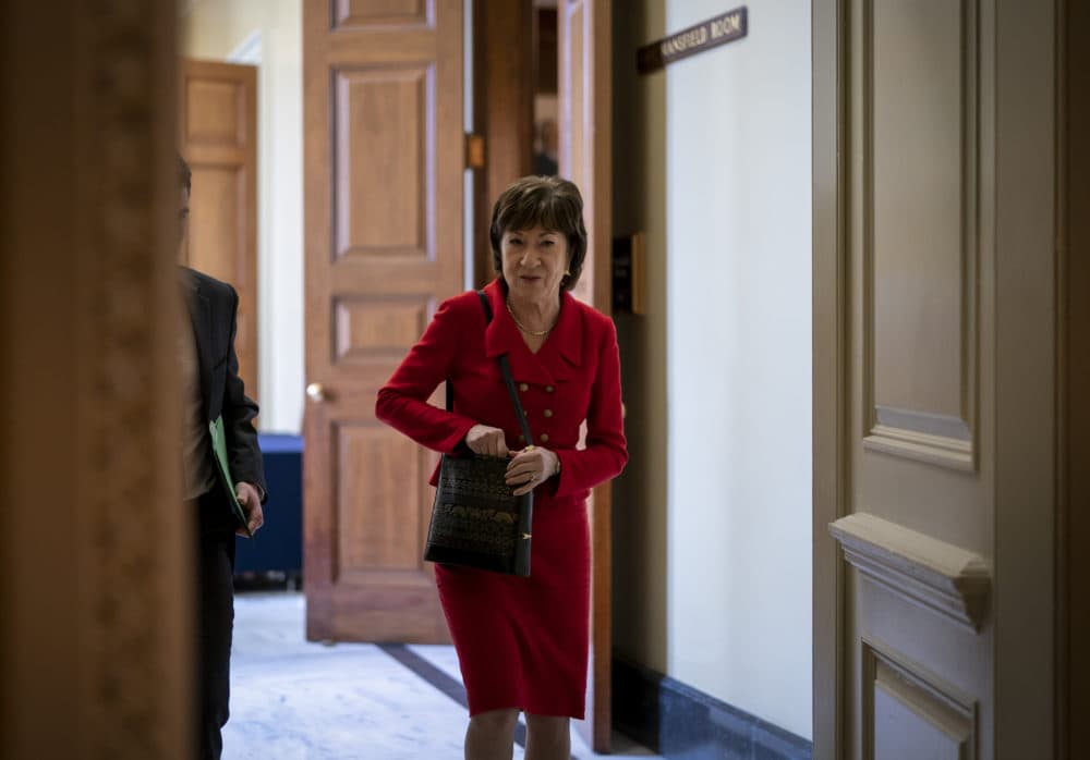 Sen. Susan Collins, R-Maine, departs as Republican senators leave a closed-door strategy session at the Capitol in Washington on Tuesday. (J. Scott Applewhite/AP)