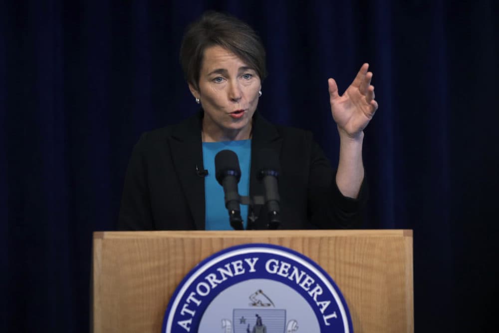 Massachusetts Attorney General Maura Healey takes questions from members of the media during a news conference in September 2019 in Boston. (Steven Senne/AP)