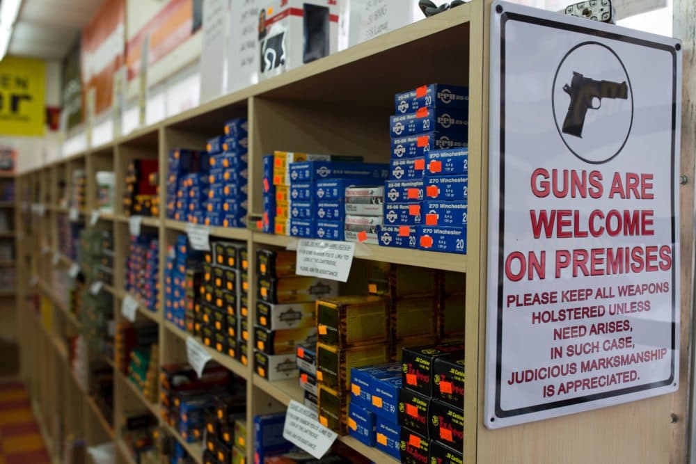Ammunition boxes are for sale at a gun shop in Merrimack, N.H. (Dominick Reuter/AFP via Getty Images)