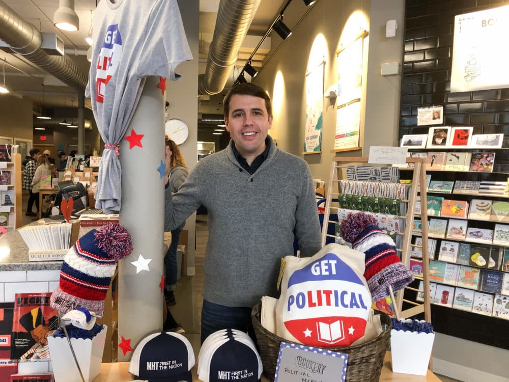 Host Robin Young met with Rep. Chris Pappas at Manchester's The Bookery bookshop and cafe to talk about the primaries, the candidates and the scrutiny he's come under by the GOP. (Karyn Miller-Medzon/Here & Now)