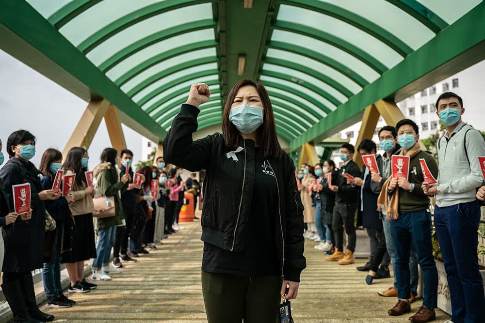 Medical workers hold a strike near Queen Mary Hospital to demand the government shut the city's border with China to reduce the spread of the coronavirus on February 3, 2020 in Hong Kong, China. (Anthony Kwan/Getty Images)