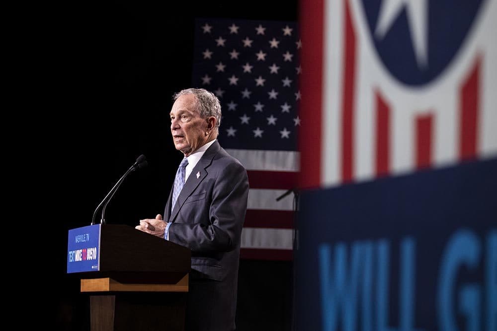 Democratic presidential candidate former New York City Mayor Mike Bloomberg delivers remarks during a campaign rally on February 12, 2020 in Nashville, Tennessee. Bloomberg is holding the rally to mark the beginning of early voting in Tennessee ahead of the Super Tuesday primary on March 3rd. (Brett Carlsen/Getty Images)
