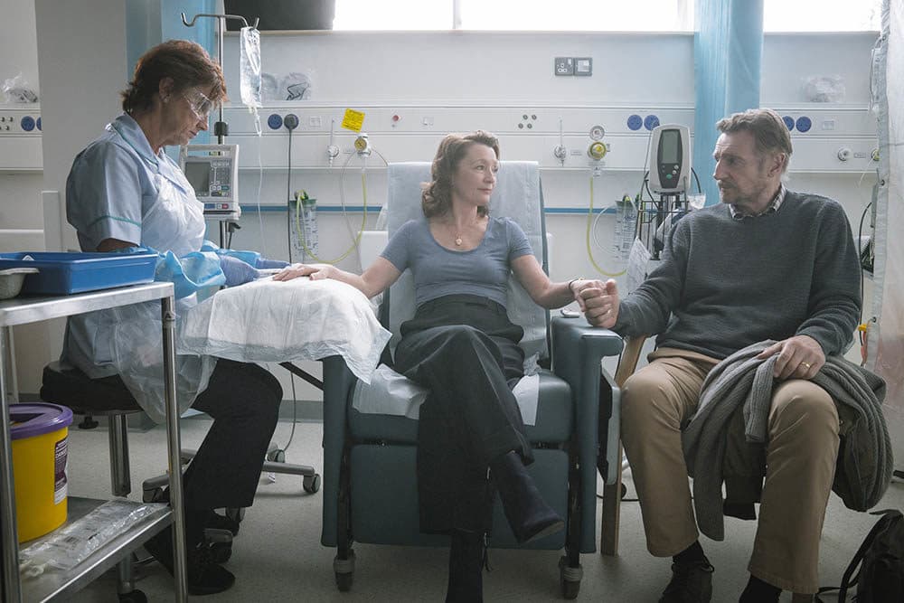 Lesley Manville (center) and Liam Neeson (right) in &quot;Ordinary Love.&quot; (Aidan Monaghan/Bleecker Street)