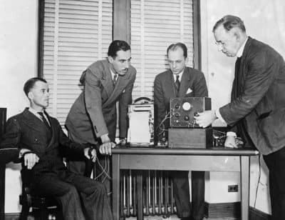 Policeman Charles M. Fremgeen is submitted to a lie detector test at Fordham University. (Keystone/Getty Images)