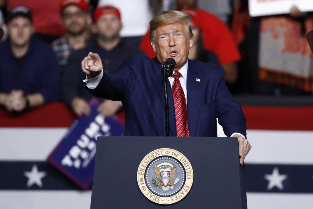 President Donald Trump speaks during a campaign rally, Friday, Feb. 28, 2020, in North Charleston, S.C. Saturday's rally, in Tulsa, Okla., will be his first since the coronavirus pandemic halted in-person campaigning. (Patrick Semansky/AP)