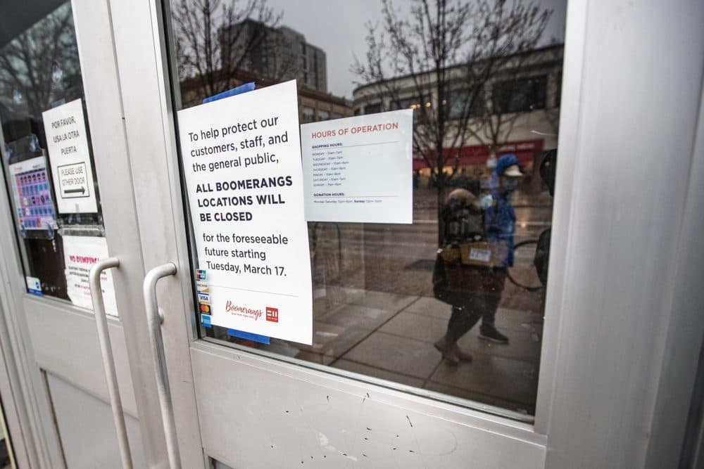 The Boomerang thrift store, like many small stores in Central Square, closed before Governor Baker's tenure. (Jesse Costa / WBUR)