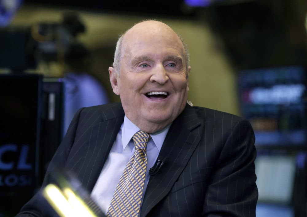 In this 2013 file photo, former Chairman and CEO of General Electric Jack Welch appears on CNBC on the floor of the New York Stock Exchange. Welch has died at the age of 84. (Richard Drew/AP File Photo)