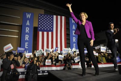 Democratic presidential candidate Sen. Elizabeth Warren, D-Mass., waves to supporters after speaking, Monday, March 2, 2020, in the Monterey Park section of Los Angeles. (Mark J. Terrill/AP)