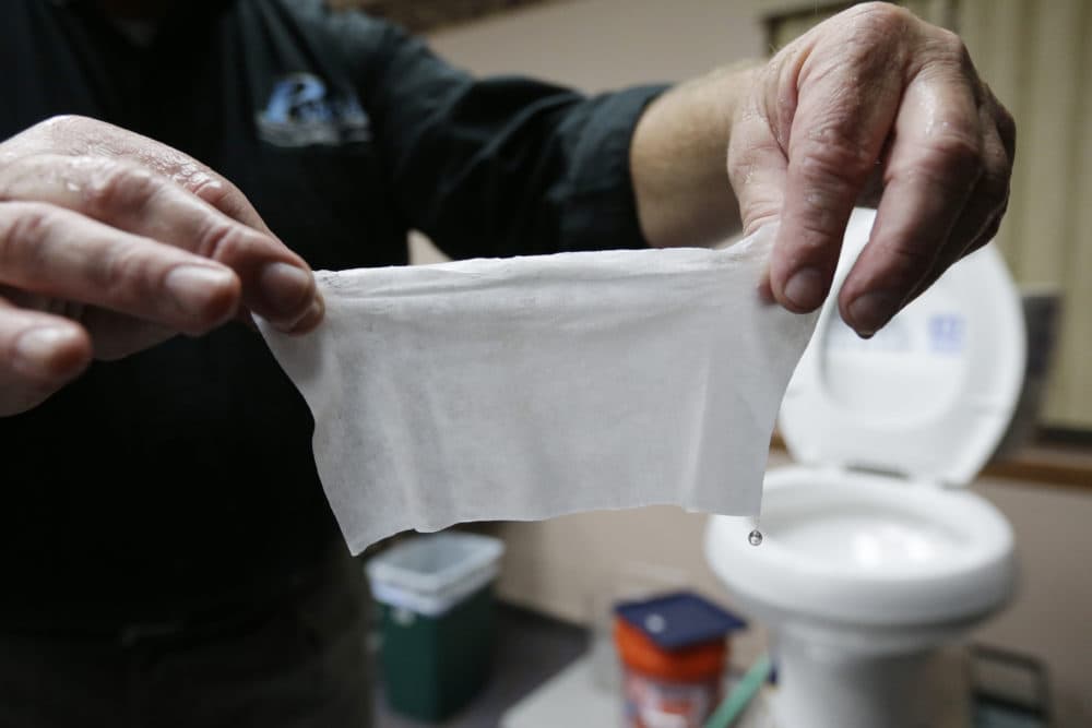 More people are clogging wastewater treatment systems with erroneously labeled &quot;flushable&quot; wipes. (Julio Cortez/AP)