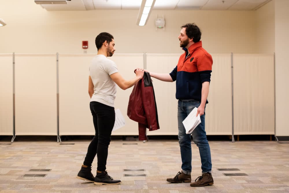 Felton Sparks (left) as David and Ben Freeman as Jonathan during rehearsal for &quot;Beloved King.&quot; (Courtesy Jonathan Beckley)