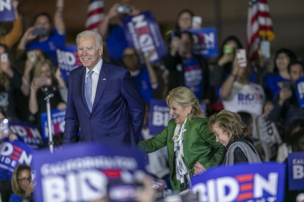 Democratic presidential candidate former Vice President Joe Biden accompanied by his wife Jill Biden and sister Valerie Biden Owens. (David McNew/Getty Images)