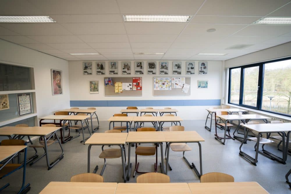 A high school classroom in the Netherlands sits empty on March 16 after schools were closed due to the coronavirus pandemic. (Jeroen Jumelet/ANP/AFP via Getty Images)