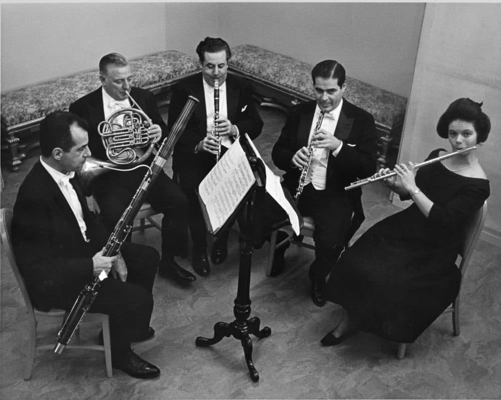 Doriot Anthony Dwyer, left, with members of the Boston Symphony Chamber Players Woodwind Quartet rehearsing on May 13, 1968. (Courtesy BSO)