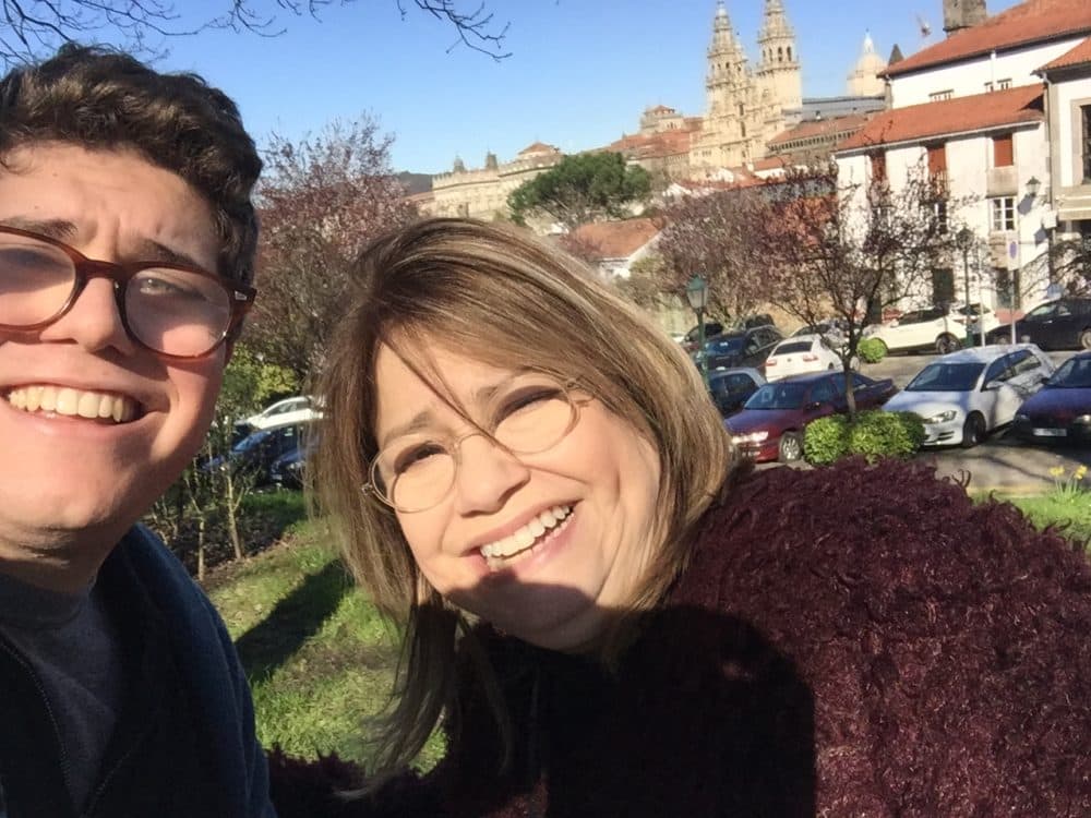 The author and her son, Adam, pictured in late February 2020, in Santiago de Compostela the regional capital of Galicia, Spain. (Courtesy)
