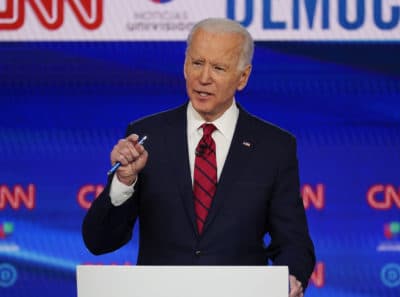 In this March 15, 2020, photo, former Vice President Joe Biden participates in a Democratic presidential primary debate at CNN Studios in Washington. A former aide to Biden, Tara Reade, is accusing the presumptive Democratic presidential nominee of sexually assaulting her during the early 1990s when he was a senator. Biden's campaign denies the charges. (Evan Vucci/AP)