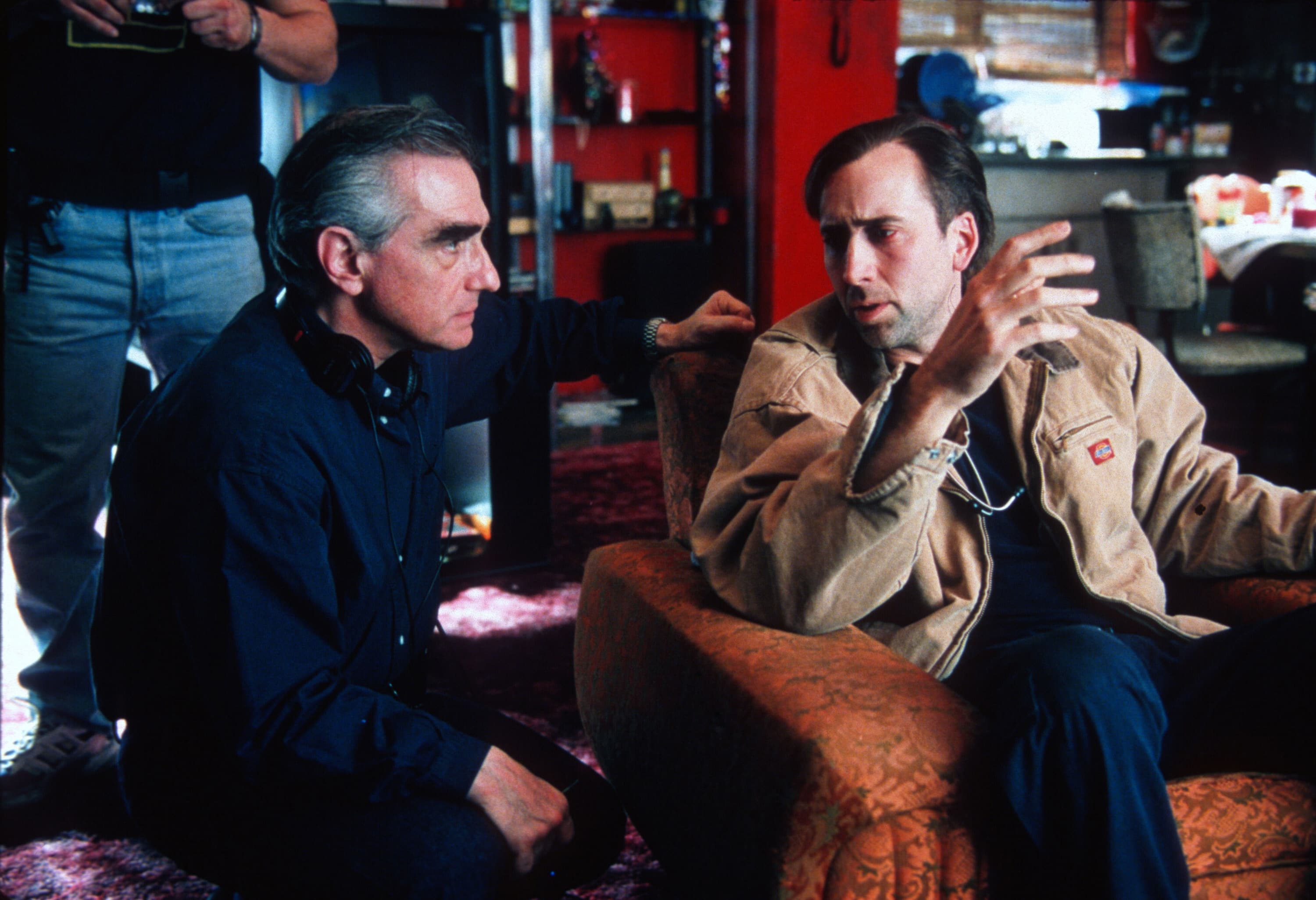 Martin Scorsese (left) with Nicolas Cage on the set of “Bringing Out the Dead” (1999). (Courtesy Paramount Pictures/Photofest)