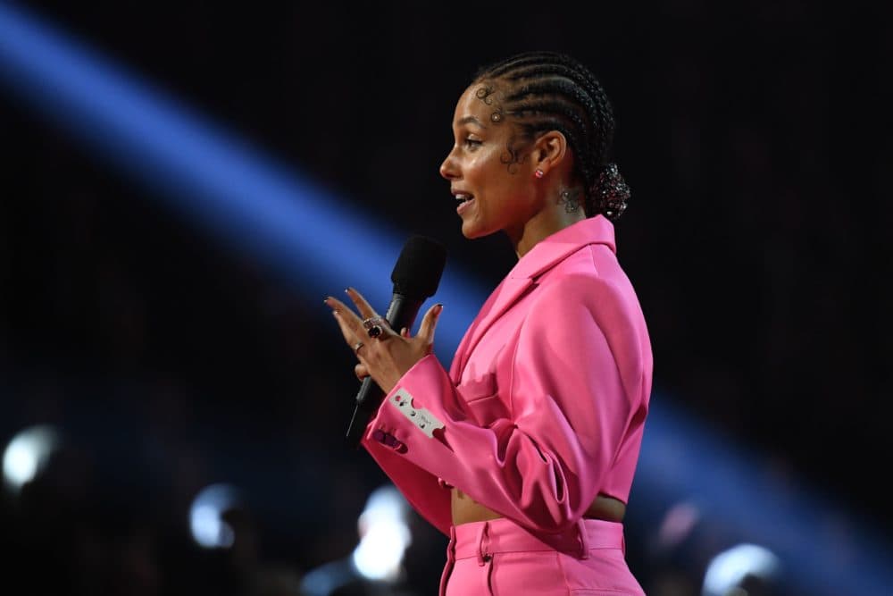 Singer-songwriter Alicia Keys speaks during the 62nd Annual Grammy Awards on January 26, 2020, in Los Angeles. (ROBYN BECK/AFP via Getty Images)