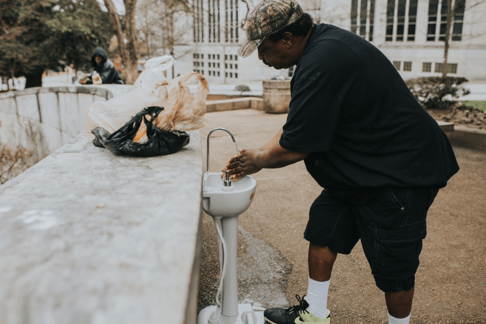 Portable sinks have been placed throughout Atlanta so that homeless people could wash their hands. (Courtesy)