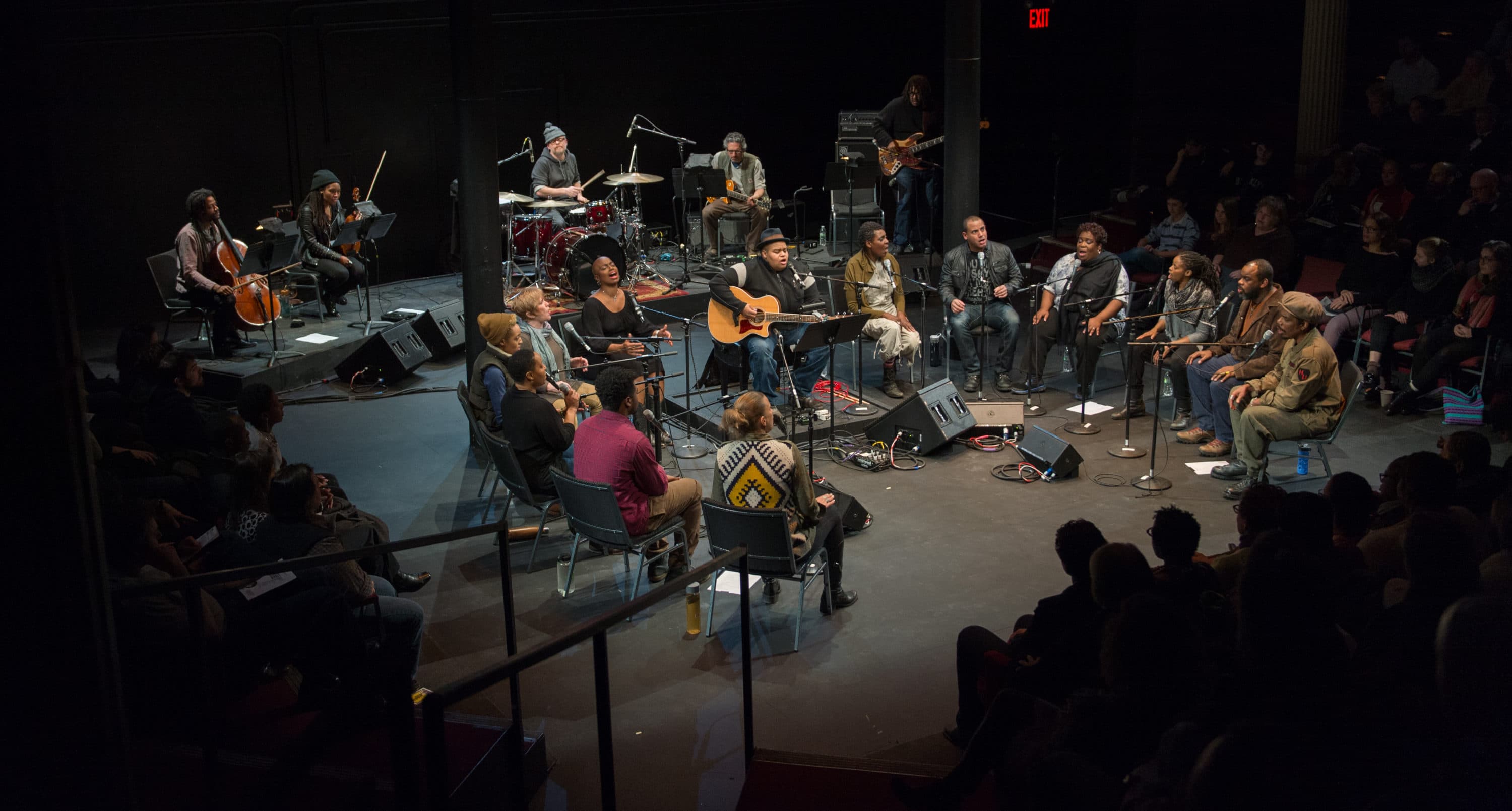 Toshi Reagon and company performing &quot;Octavia E. Butler's Parable of the Sower: A Concert Performance&quot; at ArtsEmerson in 2017. (Courtesy Kevin Yaratola)
