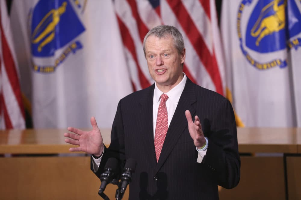 BOSTON, MA: May 15, 2020: Massachusetts Governor Charlie Baker provides an update on the COVID-19 pandemic in the state during a press conference at the Massachusetts State House in Boston, Massachusetts.(Staff photo by Nicolaus Czarnecki/MediaNews Group/Boston Herald)