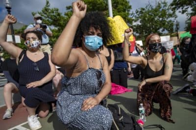 About 1,000 protesters gathered at Peters Park in Boston in outrage over the killing of George Floyd, joining other protests nationwide. (Jesse Costa/WBUR