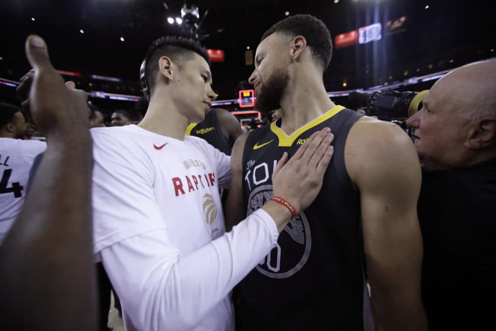 Last spring Jeremy Lin won an NBA championship with the Toronto Raptors. This spring he's trying to help fight the COVID-19 pandemic. (Ben Margot/AP)