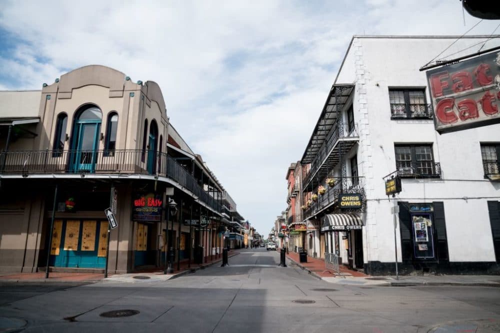 Typically filled with people, Bourbon Street is seen nearly empty on the first day of Jazz Fest 2020, in New Orleans, Louisiana on April 23, 2020. (Claire Bangser/AFP/Getty Images)