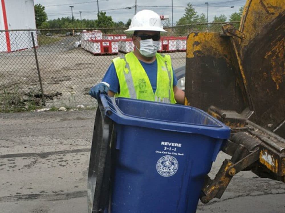 Douglas Cruz,a trash collector and Teamsters Local 25 union steward at Chelsea-based Capitol Waste Services, at work on Thursday. (Courtesy Douglas Cruz)