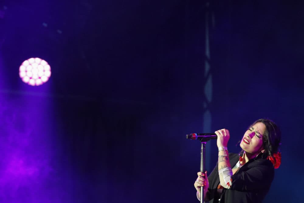 French-Chilean singer Ana Tijoux performs during a concert by female artists on the eve of International Women's Day, in the Zocalo in Mexico City, Saturday, March 7, 2020. (Rebecca Blackwell/AP)