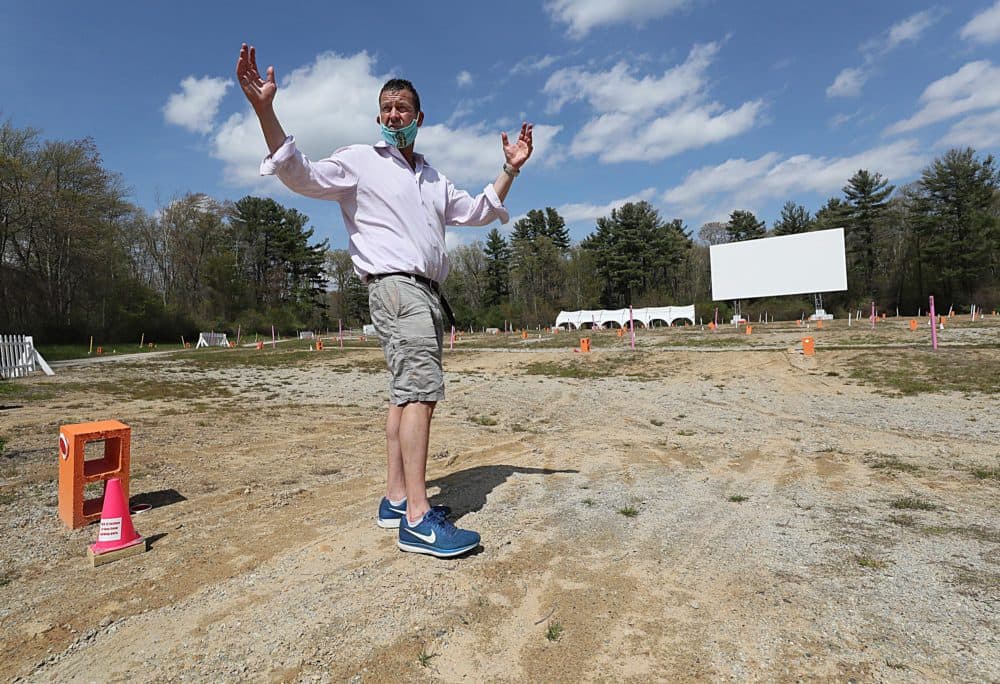 Dave Andelman, CEO of Phantom Gourmet and owner and president of Mendon Twin Drive-In at the movie venue in May. (Suzanne Kreiter/The Boston Globe via Getty Images)