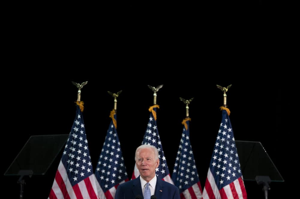 Presumptive Democratic presidential nominee and former Vice President Joe Biden speaks at Delaware State Universitys student center in Dover, Delaware, on June 5, 2020. (JIM WATSON/AFP via Getty Images)