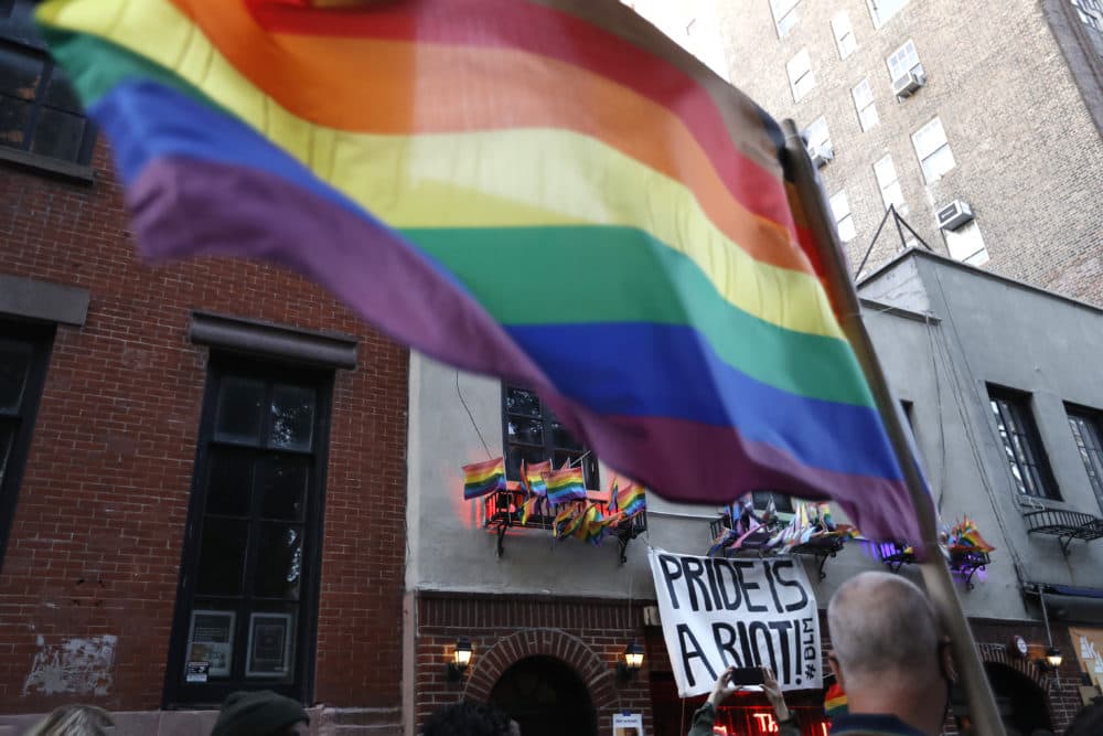 People gather at the historic Stonewall Inn to celebrate the LGBTQ victory, in Greenwich Village, a section of New York City, US on June 15, 2020. (John Lamparski/ NurPhoto via Getty Images)