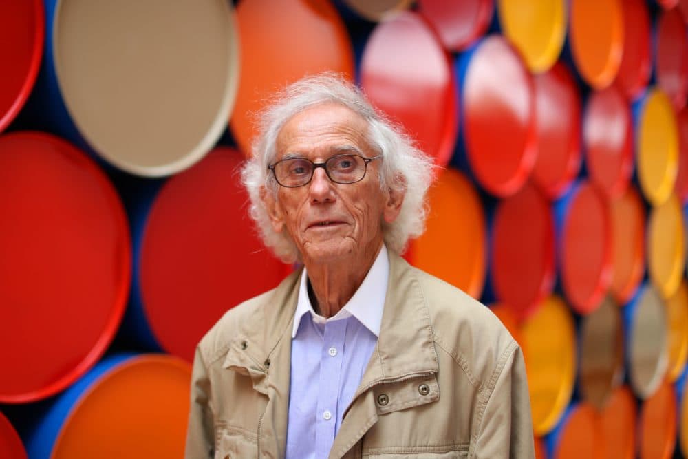Bulgarian artist Christo poses in front of the monumental &quot;Mastaba&quot; art work at the Maeght Foundation (Fondation Maeght) on the opening day of the exibition on June 4, 2016 in Saint-Paul-de-Vence, southeastern France. (Valery Hache/AFP via Getty Images)