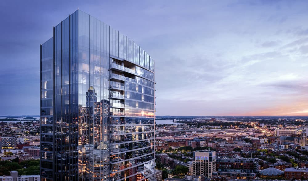 A rendering of the Raffles Boston Back Bay Hotel & Residences, set to open in 2022 (Courtesy of The Architectural Team Inc.)