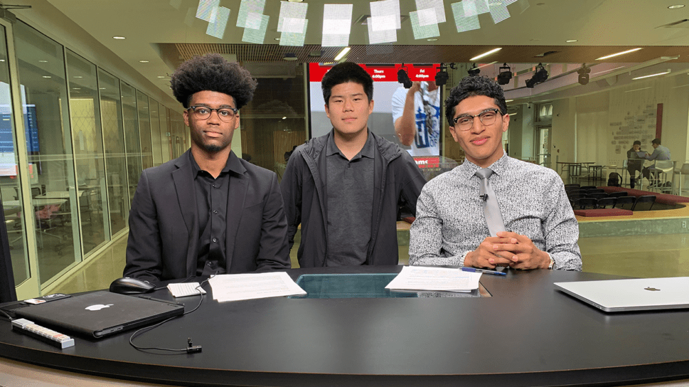 Reagan Griffin Jr. (left) with his podcast co-hosts Eddie Sun (middle) and Julio Martinez (right). Together they host a podcast called, &quot;Hoop and Holler.&quot; (Courtesy Reagan Griffin Jr.)