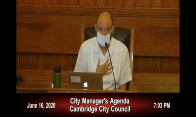 Councilor Quinton Zondervan at the Cambridge City Council meeting on Wednesday.(Screenshot via MediaTraq Webcast)