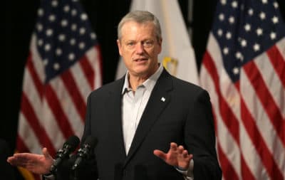 Gov. Charlie Baker announced phase two reopening plans at the State House on Saturday (Jonathan Wiggs/Boston Globe)