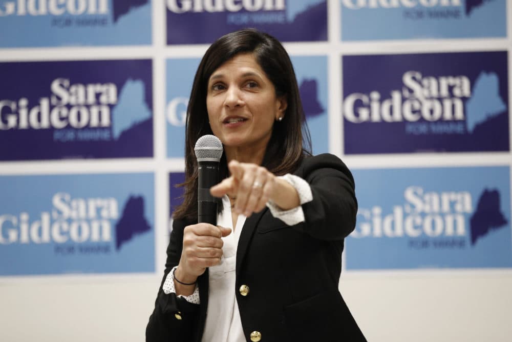 House Speaker Sara Gideon, D- Freeport, a candidate for U.S. Senate, speaks at a &quot;Supper with Sara&quot; campaign event at the Poulin-Turner Union Hall, Wednesday, Feb. 19, 2020 in Skowhegan, Maine. (Robert F. Bukaty/AP Photo)