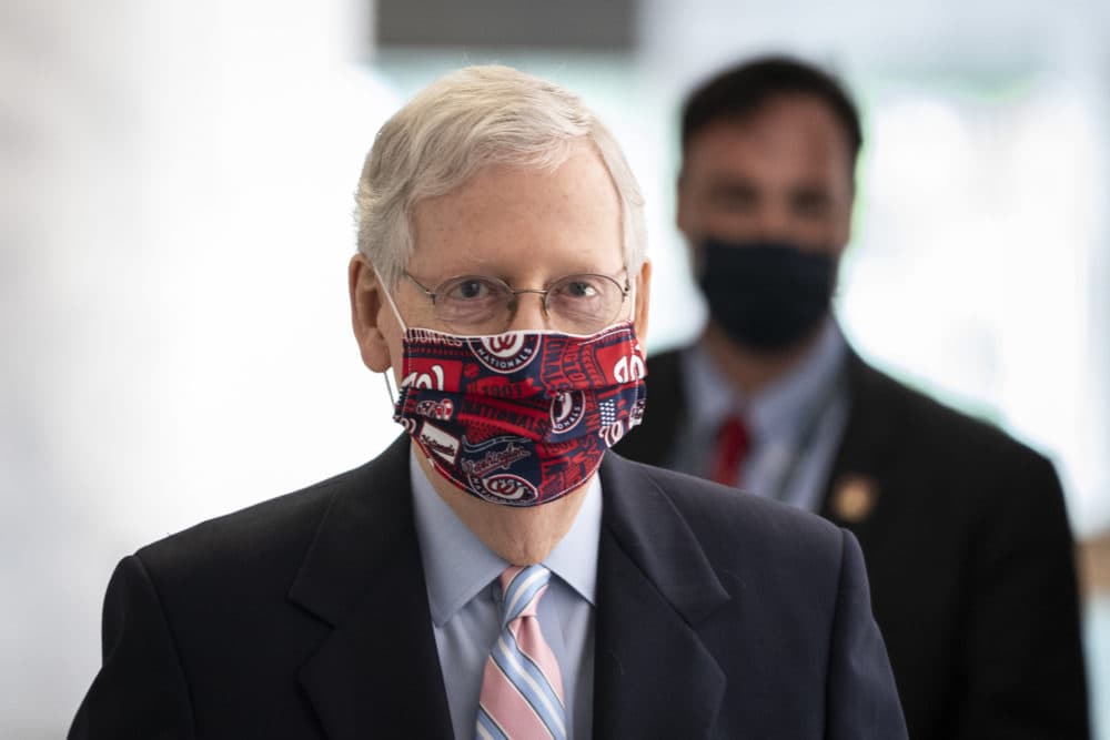 Senate Majority Leader Mitch McConnell (R-KY) arrives at the Senate Republican policy luncheon in the Hart Senate Office Building on Capitol Hill July 28, 2020 in Washington, DC. (Drew Angerer/Getty Images)