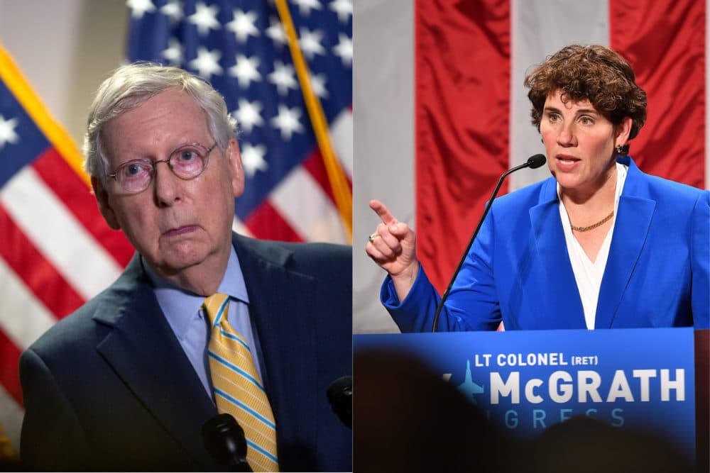Senate Majority Leader Mitch McConnell is facing a challenge for his Kentucky Senate seat from Democrat Amy McGrath. (Stefani Reynolds/Getty Images; Jason Davis/Getty Images)