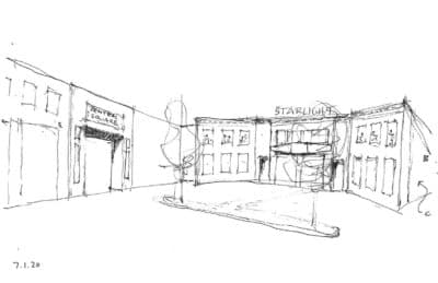 A sketch of Starlight Square, which is being constructed on Lot 5 in Cambridge for safe, outdoor cultural events. (Courtesy Central Square BID)