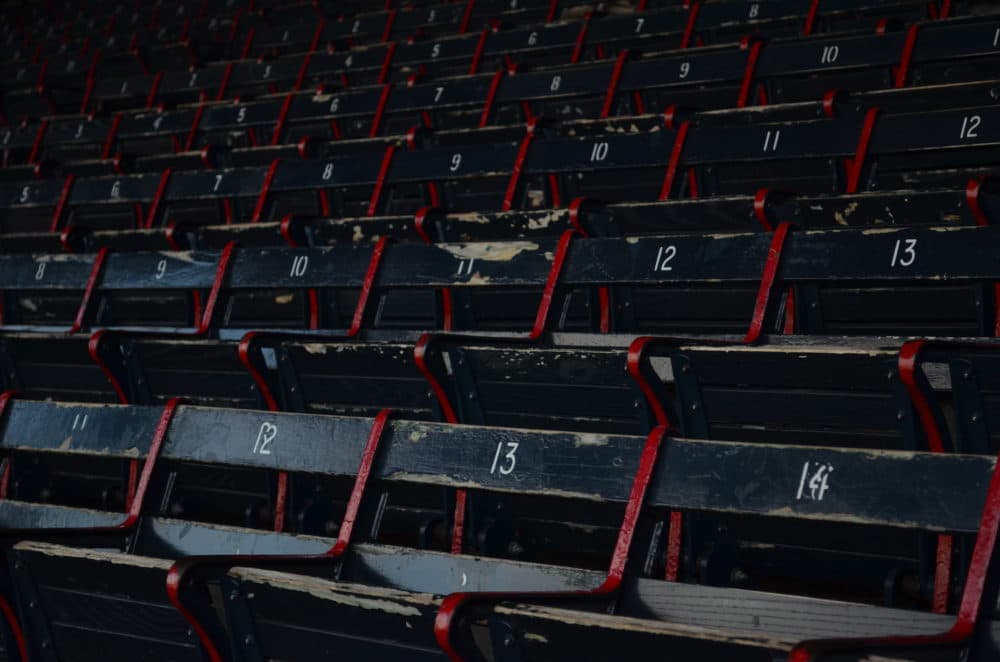 The Red Sox won their season opener against the Baltimore Orioles, but without fans in the stands at Fenway Park. (Sharon Brody/WBUR)