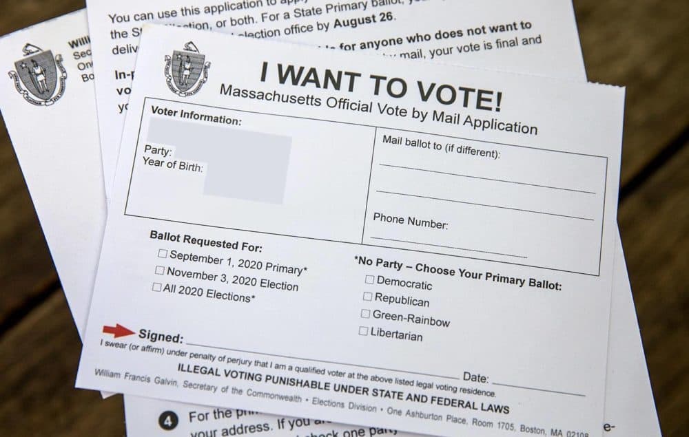 A Massachusetts vote-by-mail application. (Robin Lubbock/WBUR)