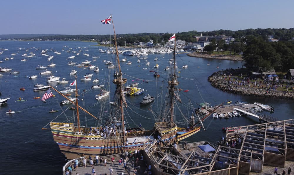 The Mayflower II docks into Plymouth, Massachusetts. (David Goldman/AP)