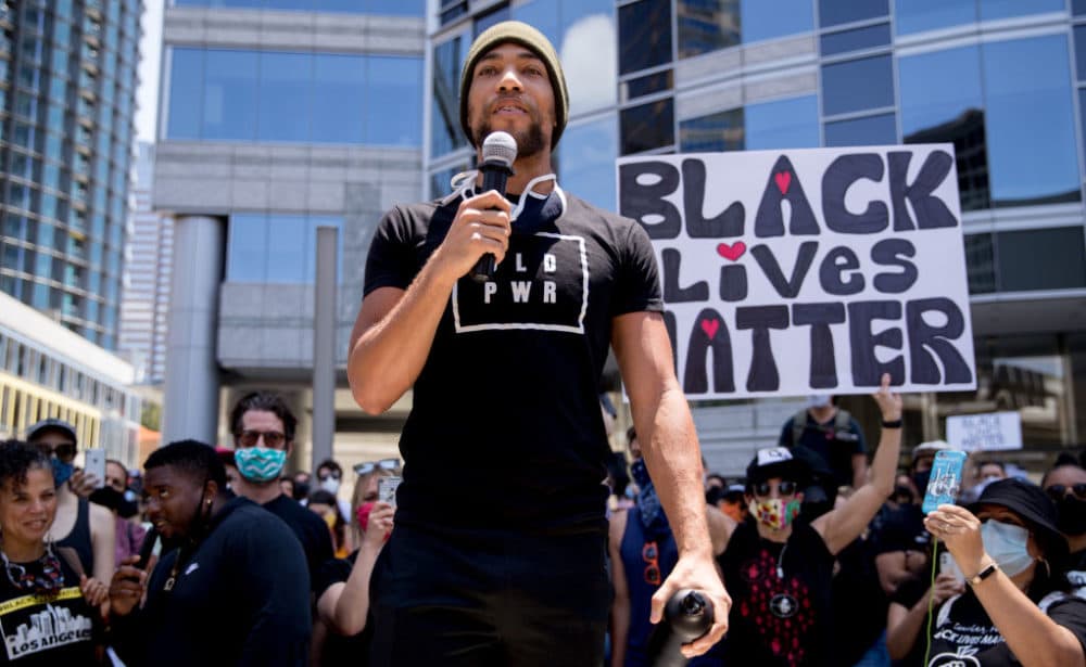Kendrick Sampson participates in the Hollywood talent agencies march to support Black Lives Matter protests in June. (Rich Fury/Getty Images)