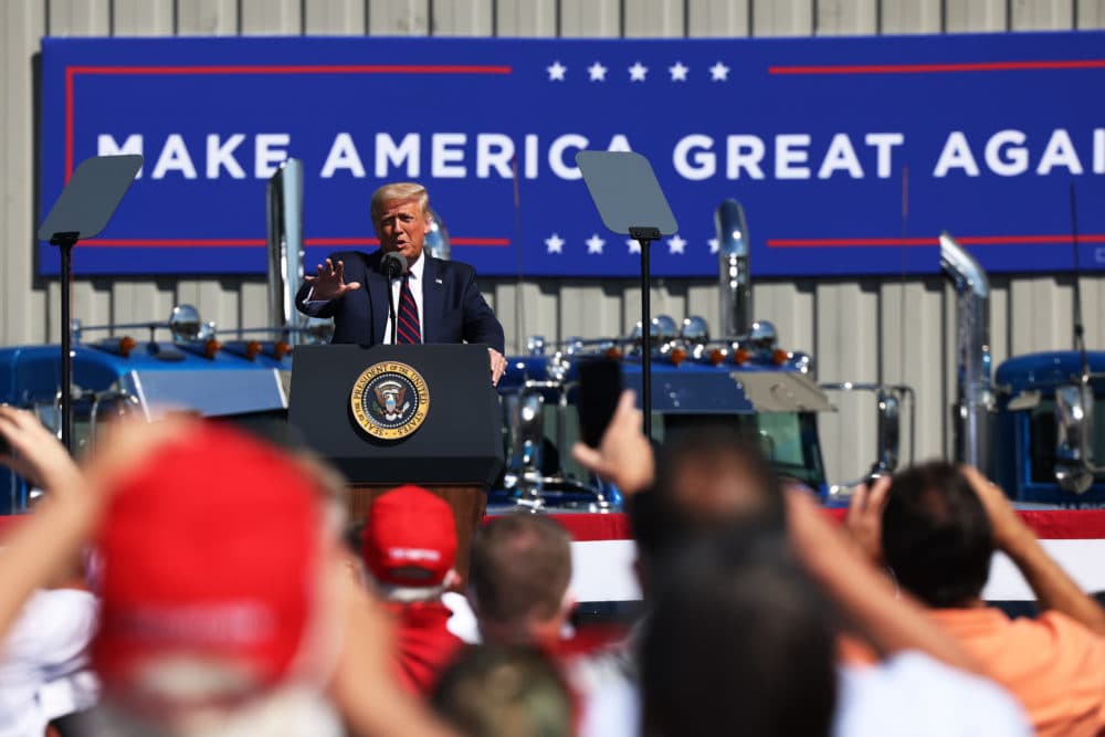 U.S. President Donald J. Trump speaks at a campaign rally on August 20, 2020 in Old Forge, Pennsylvania. (Michael M. Santiago/Getty Images)