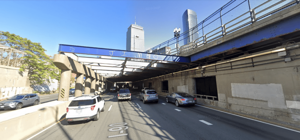 The eastbound entrance to the Prudential Tunnel on the Mass. Pike. (Screenshot via Google Maps)